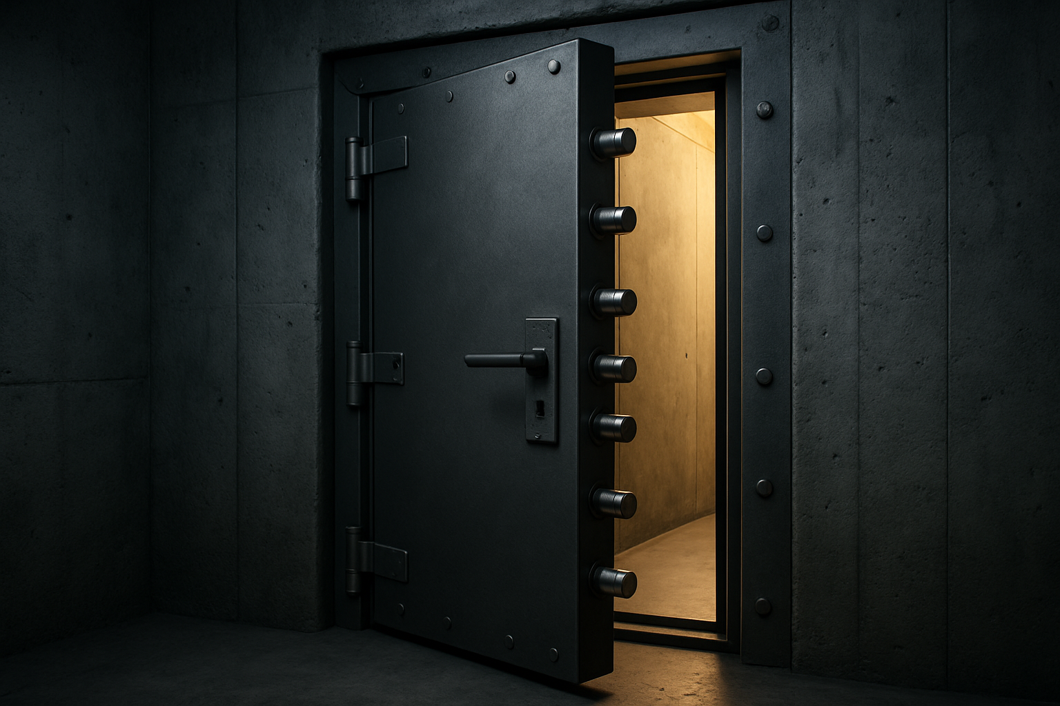 RC3-Sicherheitstür in einer Stahlbetonwand mit Mehrfachverriegelung